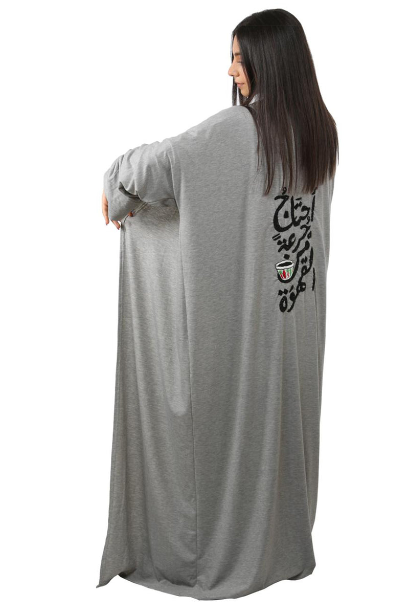 Embroidered Kahwa Grey Kaftan