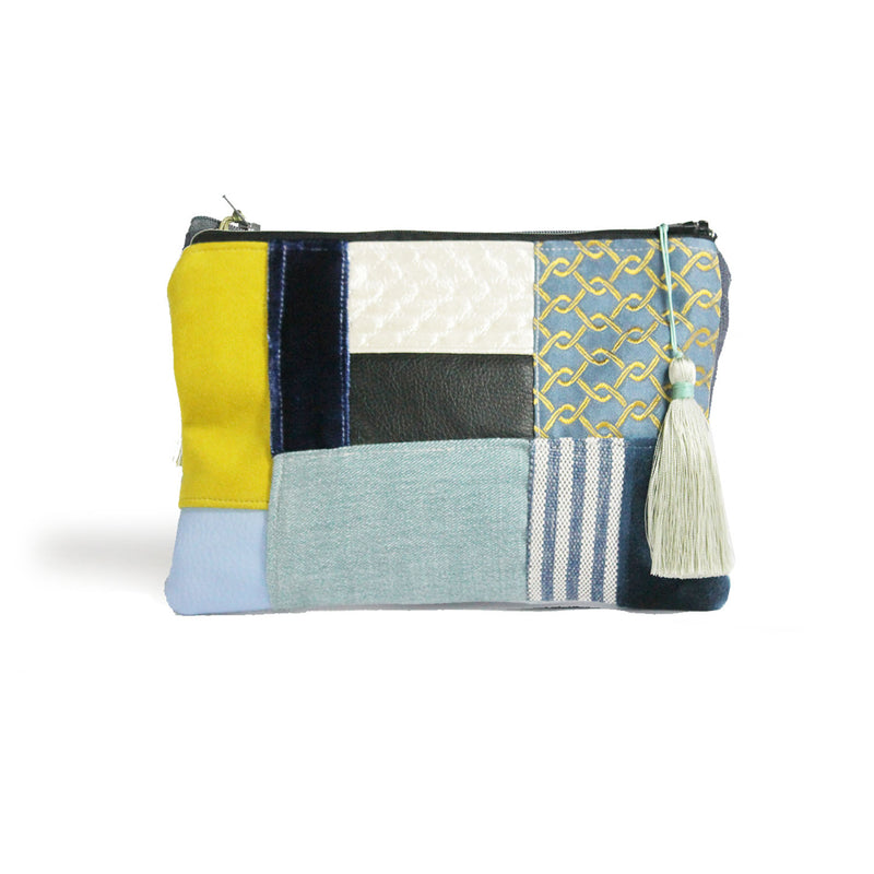 Blue Base Patchwork Pouch