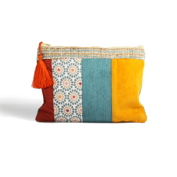 Moroccan Blue/ Orange Patchwork Pouch