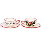 2 Coffee Cups with Plate, Beit Lebnene & Dabke Lebneniyye Theme - Red