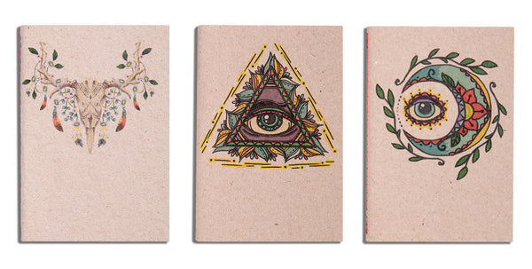 Set of 3 Mini Notebooks (Eye&Moon, Triangle Eye & Mini Skull)