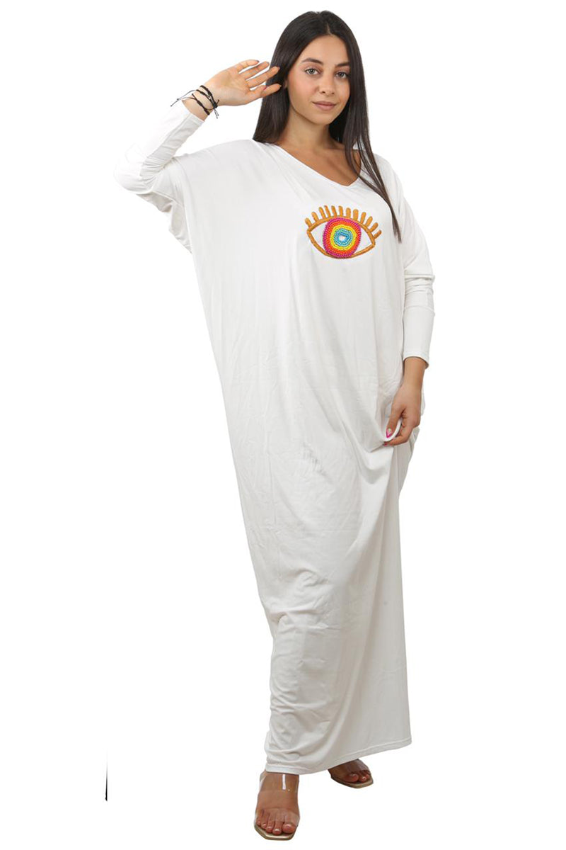 Rainbow Eye White Closed Kaftan