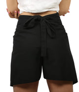 Get Comfy Linen Wrap Shorts - Charcoal Black