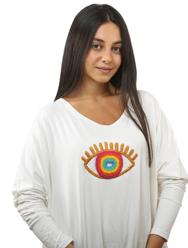 Rainbow Eye White Closed Kaftan