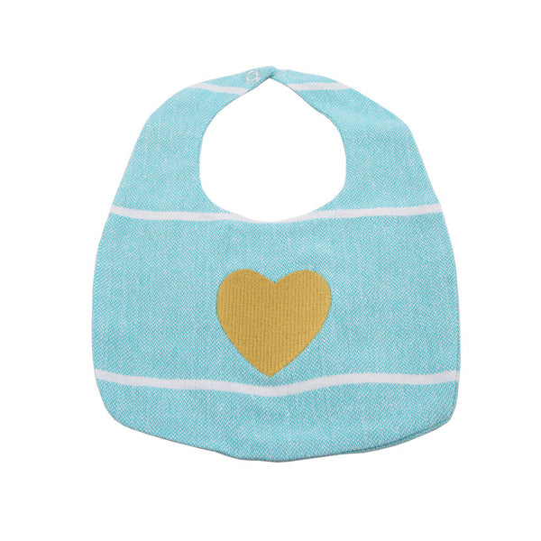 Baby Bib - Blue With Gold Heart