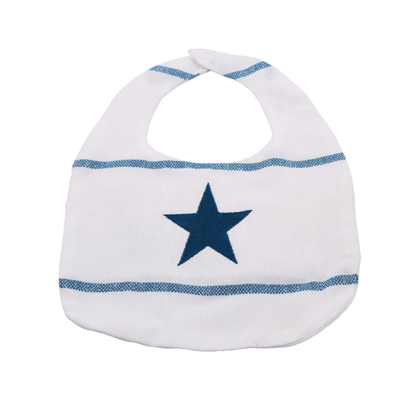 Baby Bibs - White and Navy Blue Stripes With Blue Star