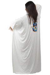 Embroidered Fatima's Hand White Kaftan